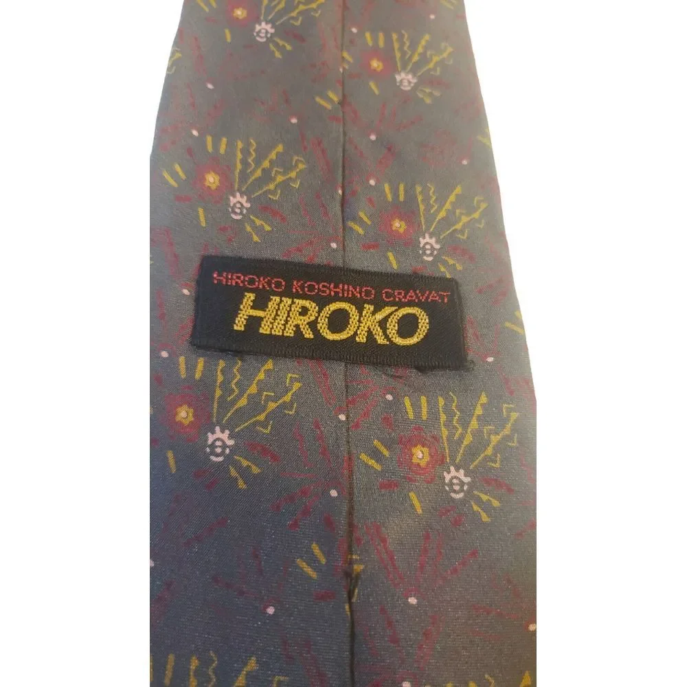 HIROKO KOSHINO HOMME NeckTie Men Multicolor Abstract Floral Silk Luxury Designer